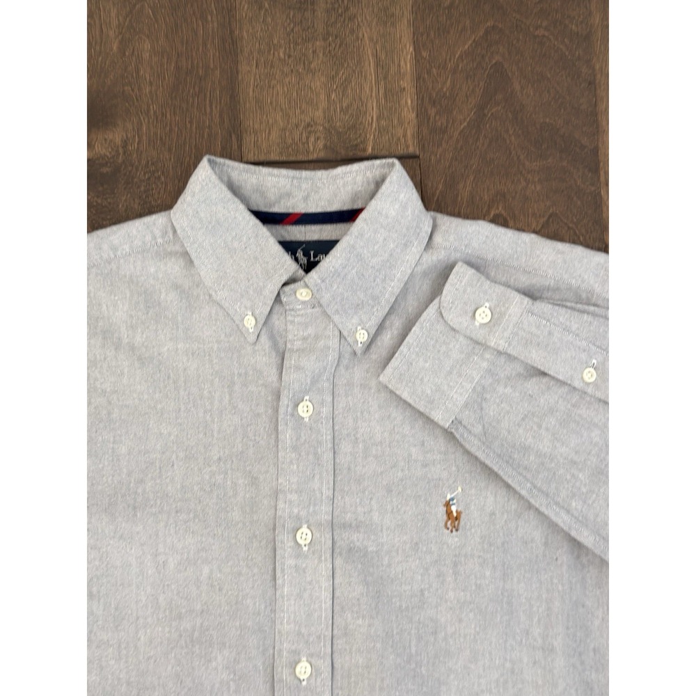 Ralph Lauren Men Grey Button Down Oxford Long Sleeve Shirt Size Small Flesh Pony